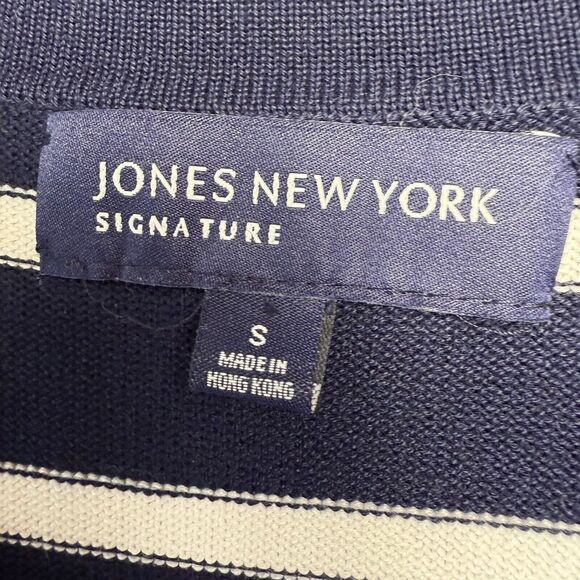 Jones New York Cardigan Womens Small Navy Blue Striped Nautical Beach NWT - Picture 4 of 6